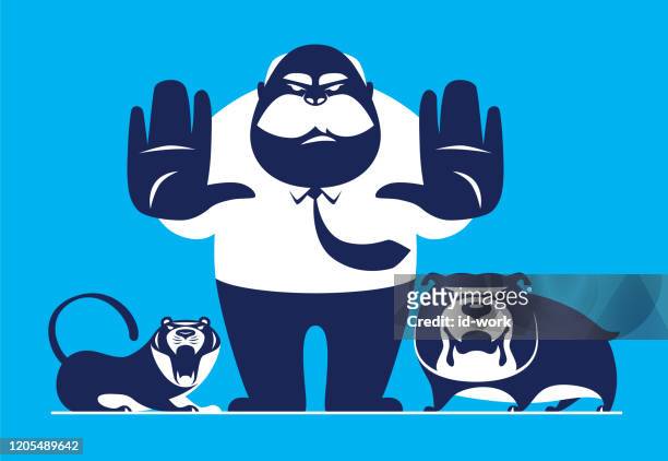 angry man gesturing stop sign - cartoon dog stock illustrations