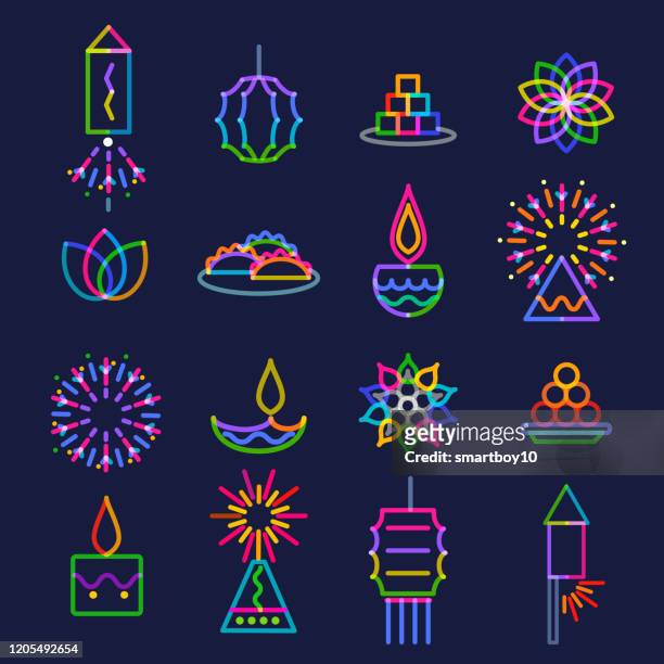 diwali gruß icon set - diya oil lamp stock-grafiken, -clipart, -cartoons und -symbole