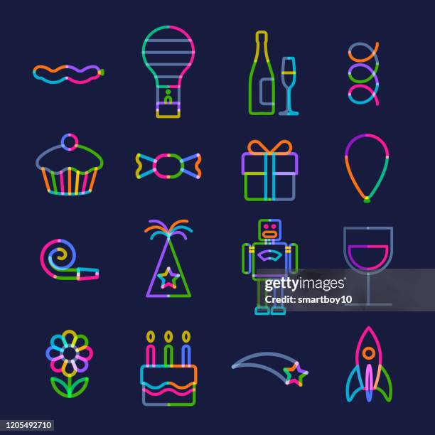 stockillustraties, clipart, cartoons en iconen met pictogram voor happy birthday-pictogram set - happy birthday banner