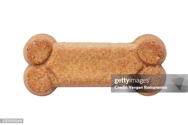 dog biscuit bone cookie isolated on a white background - dog with a bone stock-fotos und bilder