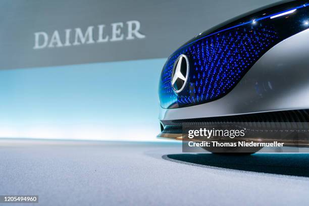 Mercedes-Benz Vision EQS is displayed at Daimler's annual press conference to announce financial results for 2019 on February 11, 2020 in Stuttgart,...