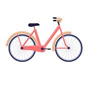 Bike in trendy colors on white background, vector flat illustration, sporty lifestyle
