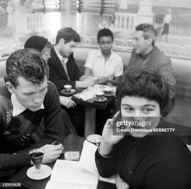 Parisian cafe Le Tournon in Saint Germain des Pres in Paris, France in the 1950s.