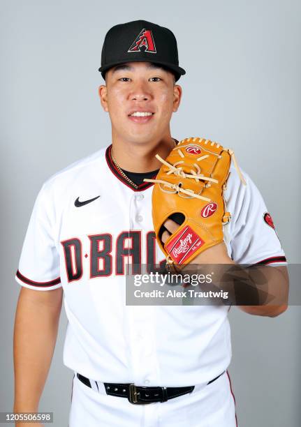 Bo Takahashi of the Arizona Diamondbacks poses during Photo Day on Friday, February 21, 2020 at Salt River Fields at Talking Stick in Scottsdale,...