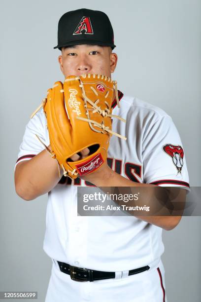 Bo Takahashi of the Arizona Diamondbacks poses during Photo Day on Friday, February 21, 2020 at Salt River Fields at Talking Stick in Scottsdale,...