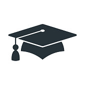 Graduate cap logo. University mortarboard.
