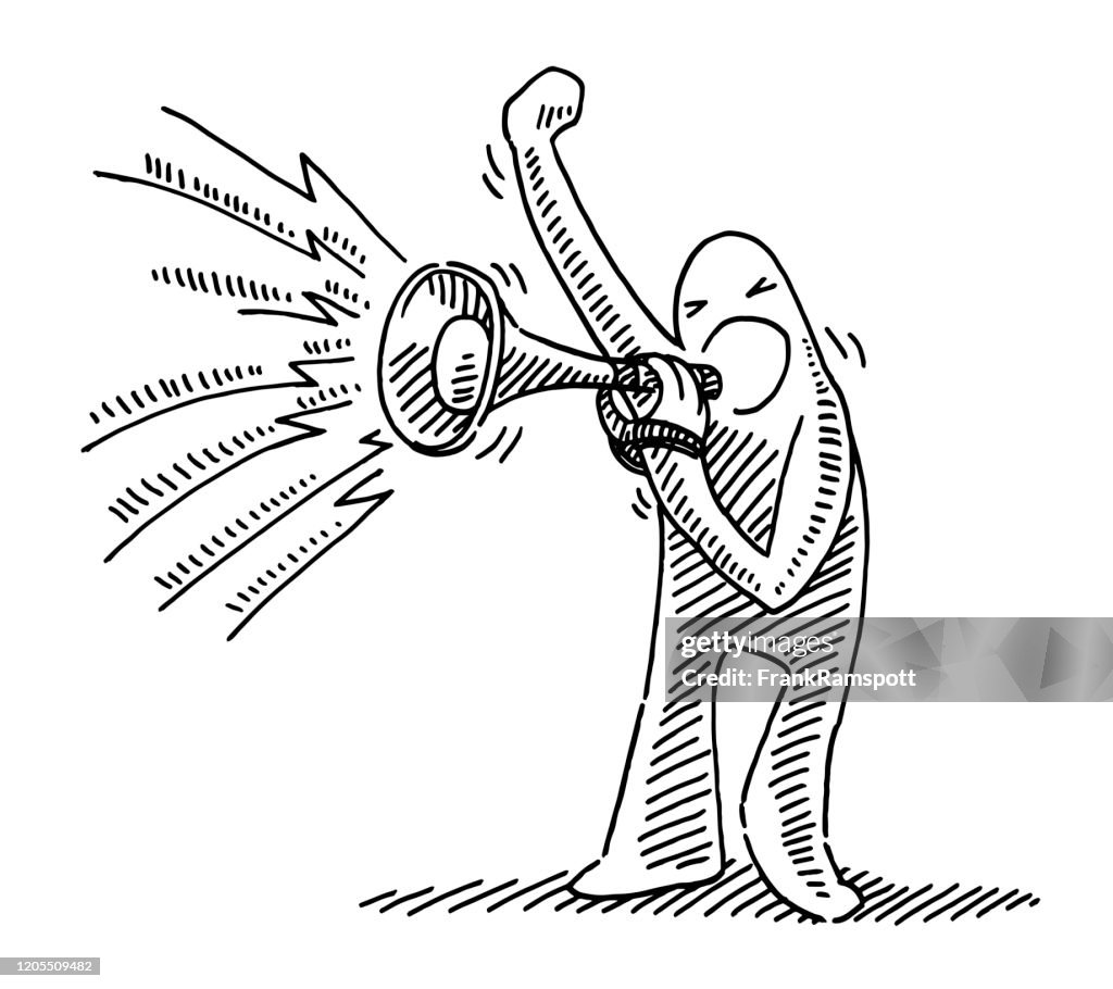 Determined Human Figure With Megaphone Drawing