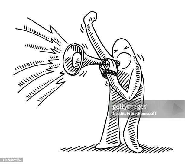 determined human figure with megaphone drawing - strike protest action stock illustrations