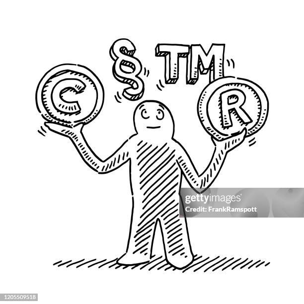 human figure balancing with registered trademark copyright sign drawing - copyright symbol transparent background stock illustrations