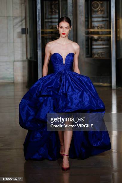 Model walks the runway at the Oscar De La Renta Ready to Wear Fall/Winter 2020-2021 during New York Fashion Week on February 10, 2020 in New York...