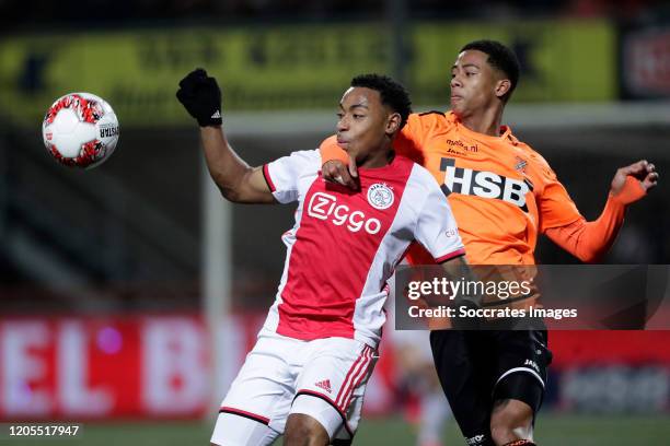 Juan Familia Castillo of Ajax U23, Noah Fadiga of FC Volendam during the Dutch Keuken Kampioen Divisie match between FC Volendam v Ajax U23 at the...