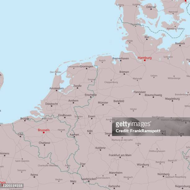 travel vector map hamburg brussels - germany netherlands stock illustrations