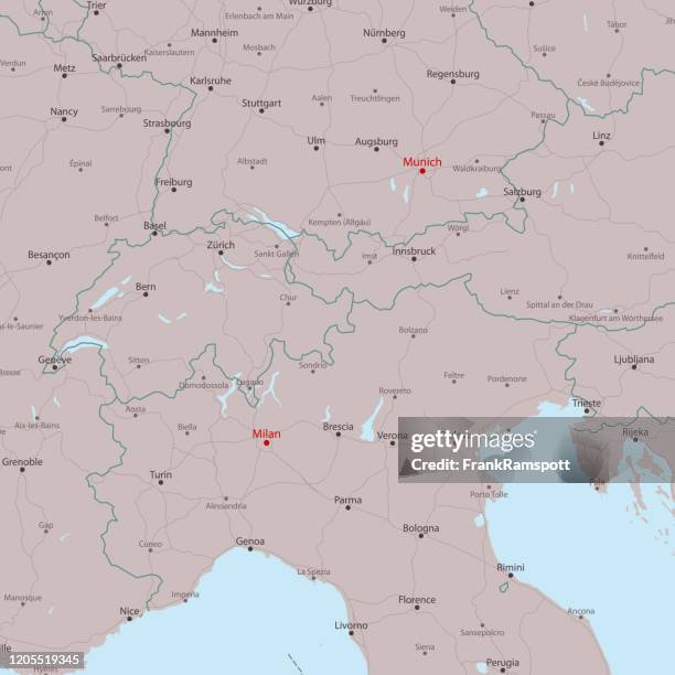 reisevektor karte mailand münchen - salzburg stock-grafiken, -clipart, -cartoons und -symbole