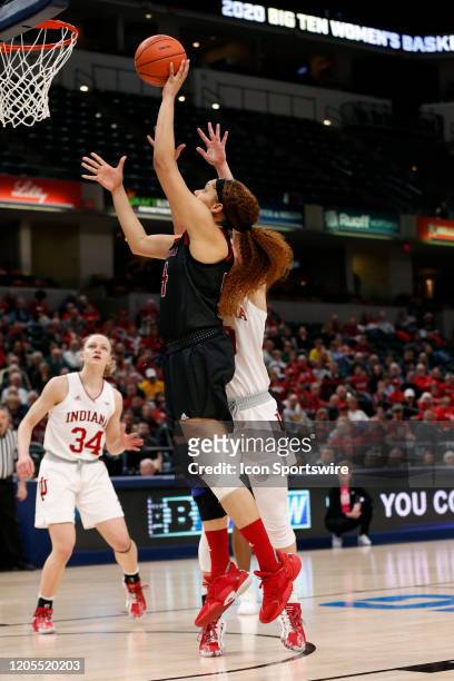 Rutgers Scarlet Knights center Jordan Wallace goes up with her shot from the lane during the womens Big 10 Tournament game between the Rutgers...