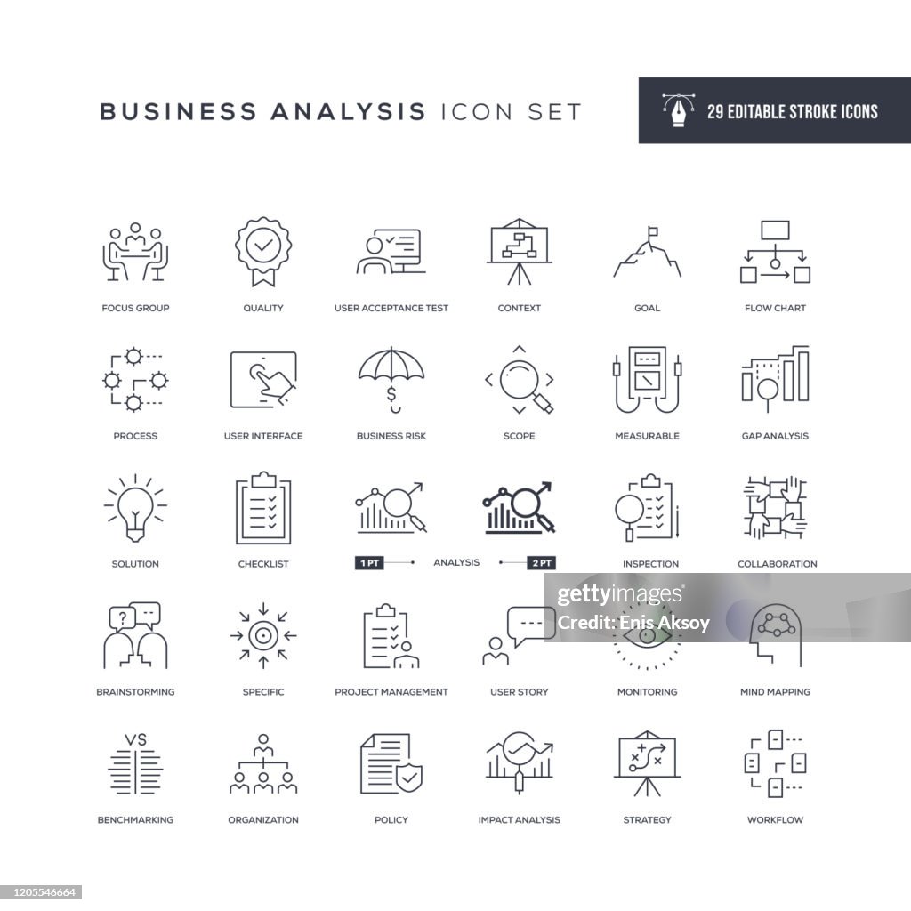 Análisis de negocios Iconos de línea de trazo editables