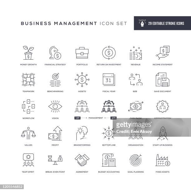 business management editable stroke line icons - manager stock-grafiken, -clipart, -cartoons und -symbole