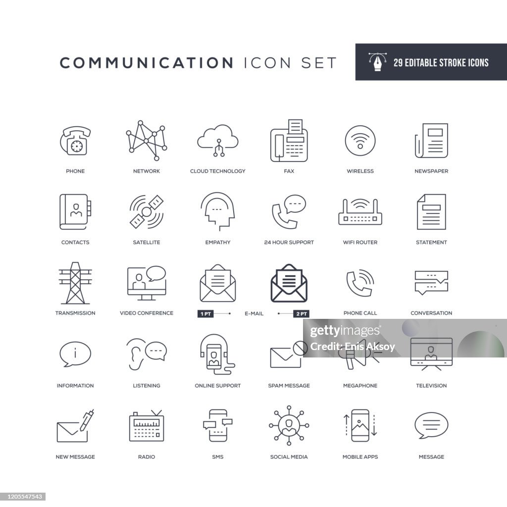 Iconos de línea de trazo editables de comunicación