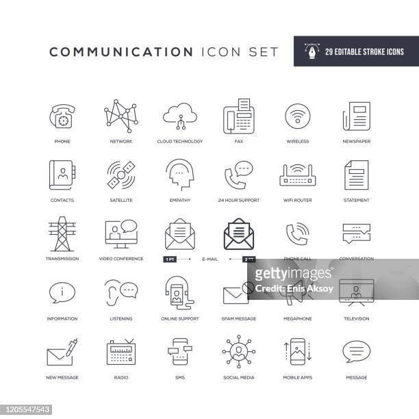 stockillustraties, clipart, cartoons en iconen met pictogrammen voor communicatiebewerkbare lijn - media icon