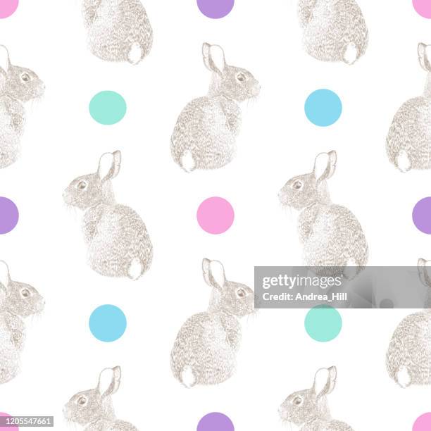 stockillustraties, clipart, cartoons en iconen met paaspatroon met bunny pen en ink vector naadloos patroon - animal black backround isolated