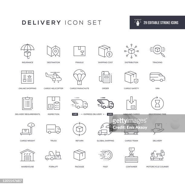 ilustraciones, imágenes clip art, dibujos animados e iconos de stock de iconos de la línea de trazos editables de entrega - contenedor de carga