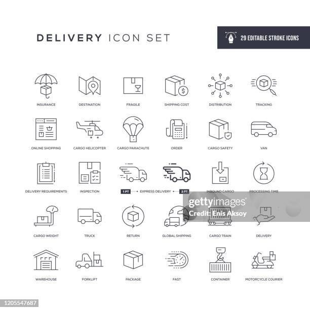 delivery editable stroke line icons - sending stock illustrations