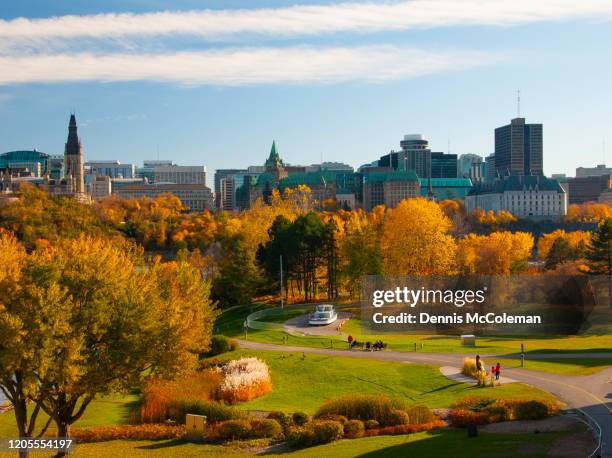 skyline and fall colours, ottawa, ontario, canada - ottawa skyline stock pictures, royalty-free photos & images