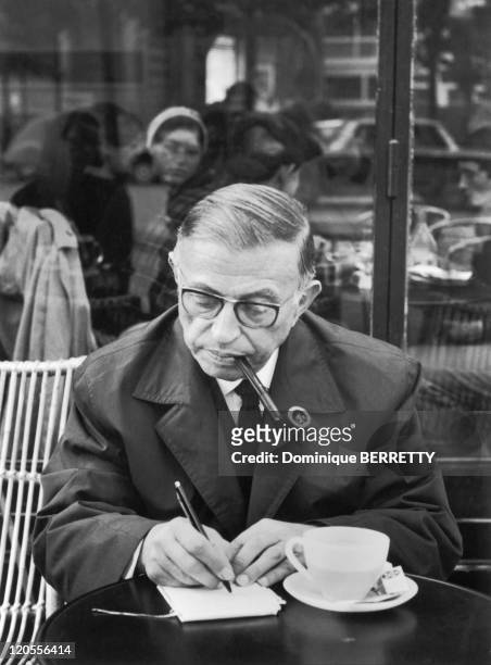 Jean Paul Sartre In Paris, France - At the Dome at Montparnasse.
