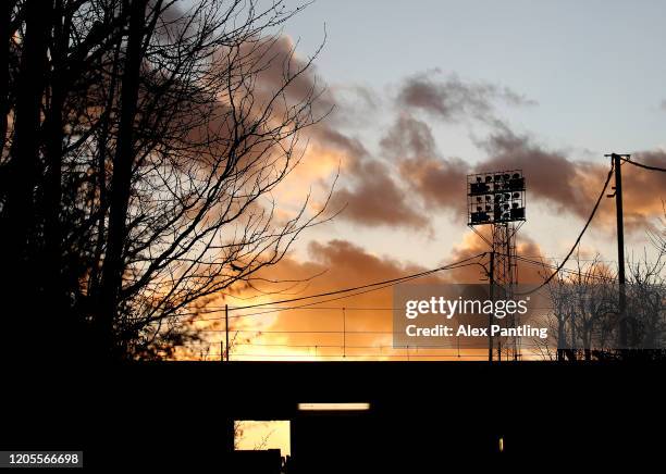 General view from outside the stadium as the sun sets prior to the Sky Bet Championship match between Brentford and Leeds United at Griffin Park on...