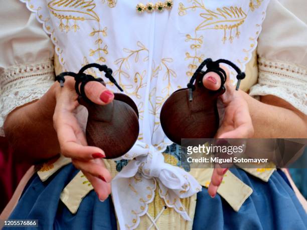 traditional dancers dressed in regional costumes - castanets stock pictures, royalty-free photos & images