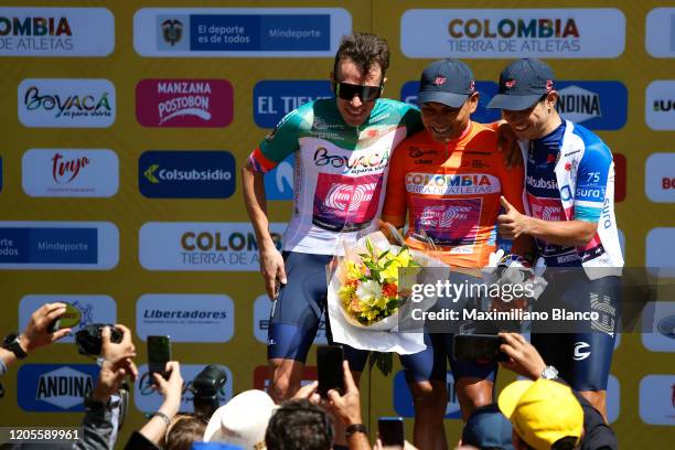 Podium / Rigoberto Urán of Colombia and Team EF Pro Cycling Green Stage Winner Jersey / Jonathan Klever Caicedo of Ecuador and Team EF Pro Cycling...