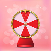 Valentine Spinning Fortune Wheel in realistic style on Bokeh Background