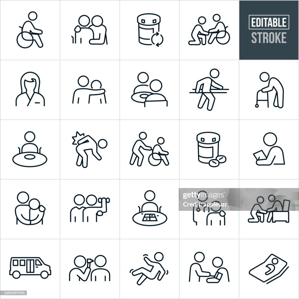 Pflegeheim Dünne Linie Icons - editierbare Schlaganfall