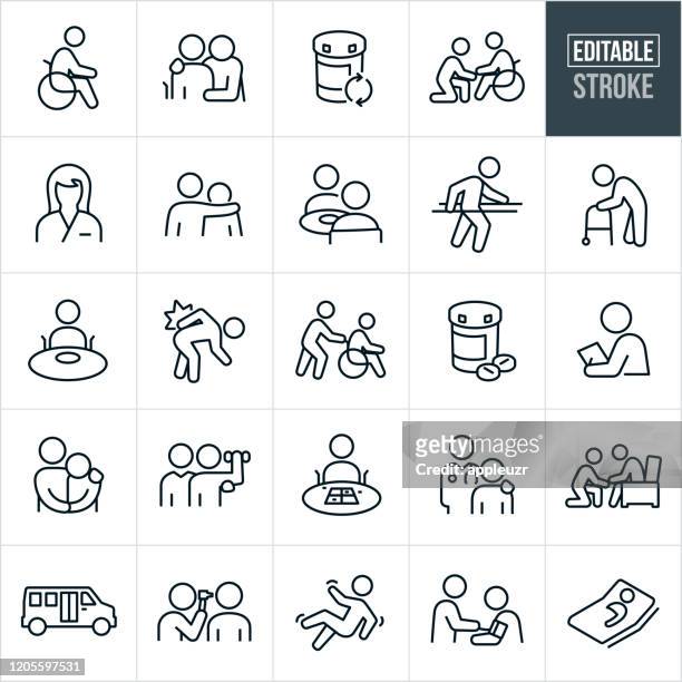 nursing home thin line icons - editable stroke - wheelchair stock illustrations