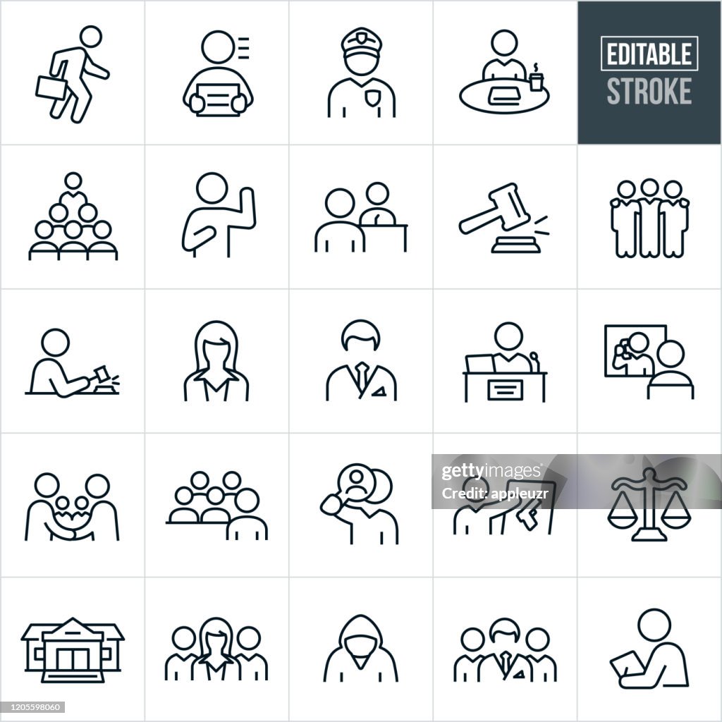 Courtroom Thin Line Icons - Editable Stroke