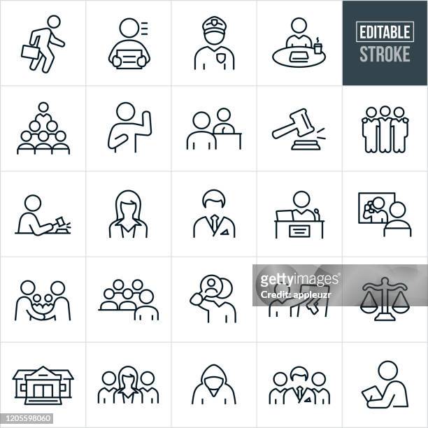 courtroom thin line icons - editable stroke - police force stock illustrations