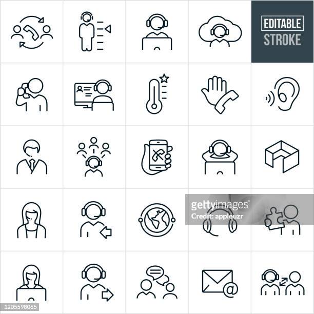 call center thin line icons - editable stroke - customer support icon stock illustrations