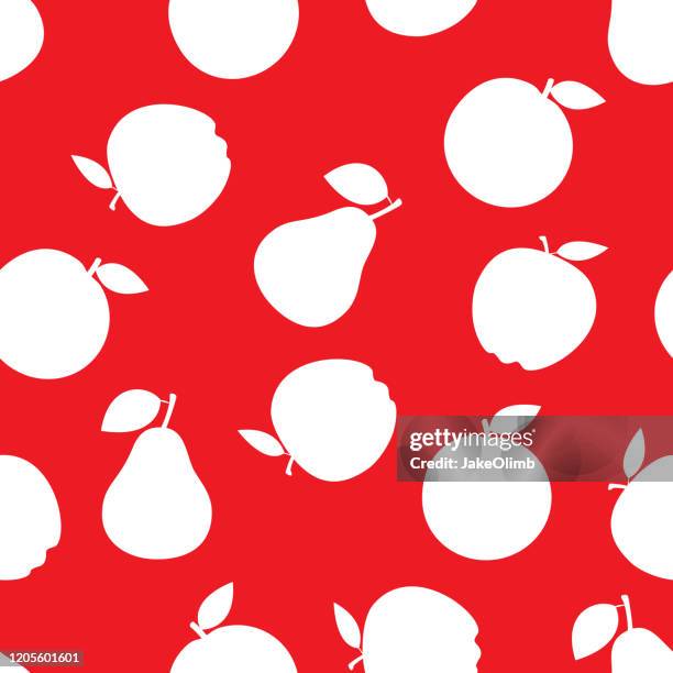 apple pear and orange pattern silhouette - school snacks stock illustrations
