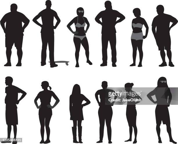 people with hands on hips silhouettes 2 - full length stock illustrations