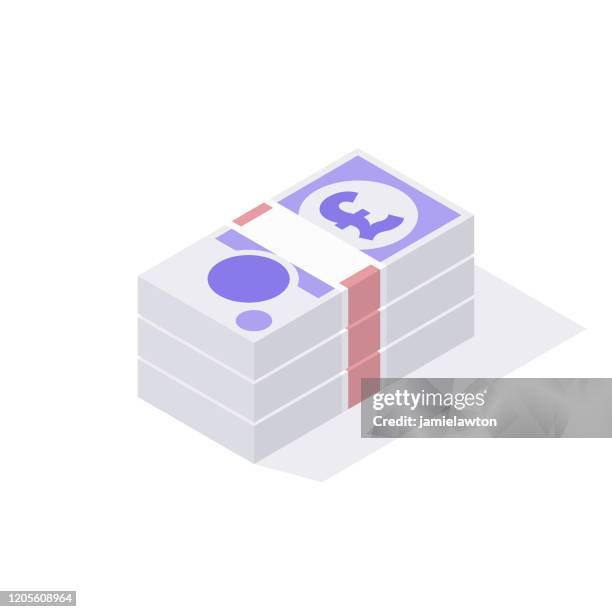 isometric stack of british gbp 20 pound sterling notes isolated on a white background - bundle stock illustrations