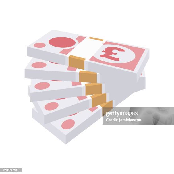 fanned money - stacks of british gbp 50 pound sterling notes fanned out on a white background - 50 pound notes stock illustrations