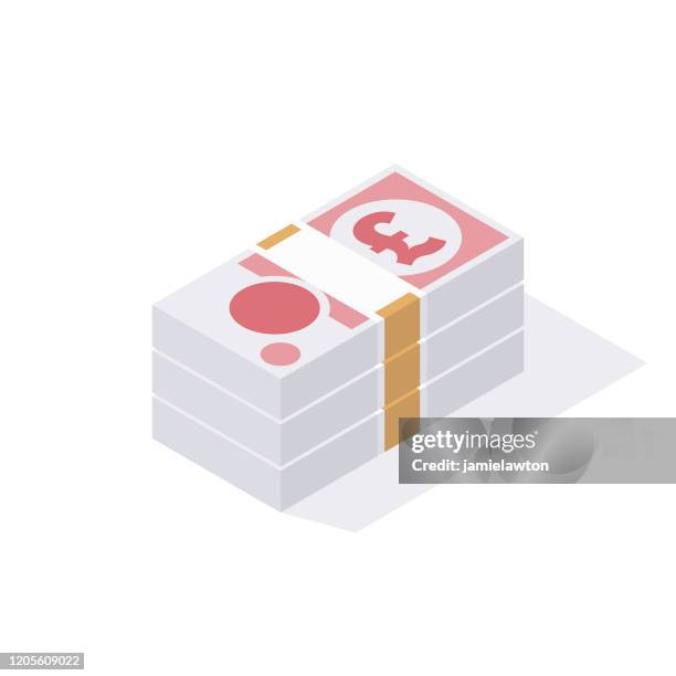 isometric stack of british gbp 50 pound sterling notes isolated on a white background - 50 pound notes stock illustrations
