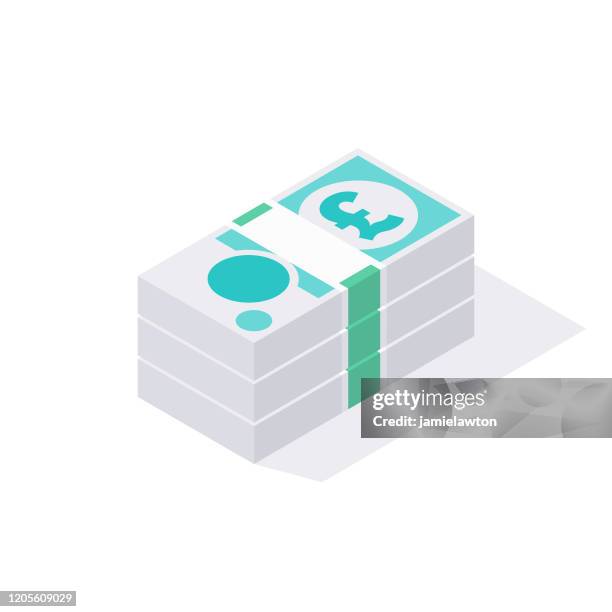 isometrischer stapel von britischen gbp 5 pfund sterling noten isoliert auf weißem hintergrund - spending money stock-grafiken, -clipart, -cartoons und -symbole