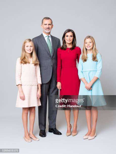 This handout image provided by the Spanish Royal Household shows Photograph of Spanish Royals and Her Royal Highnesses the Princess of Asturias and...