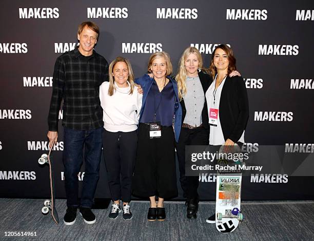 Tony Hawk, Founder & Executive Producer of MAKERS Dyllan McGee, Amy Richards, Cathy Goodman, and Co-Founder of Exposure Skate Amelia Brodka attend...