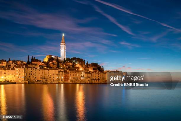 rovinj old town with sunset, rovinj, croatia - rovinj stock pictures, royalty-free photos & images