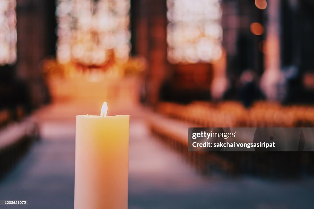 Close-Up of Candle in The Church