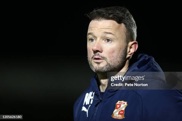 Noel Hunt of Swindon Town looks on during the Sky Bet League Two match between Northampton Town and Swindon Town at PTS Academy Stadium on February...