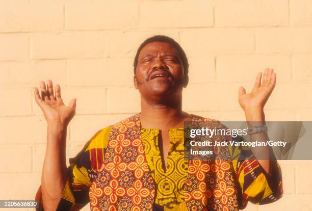 South African singer and band leader Joseph Shabalala poses for photographs at the Luther Burbank Center in Santa Rosa, California, September 30,...