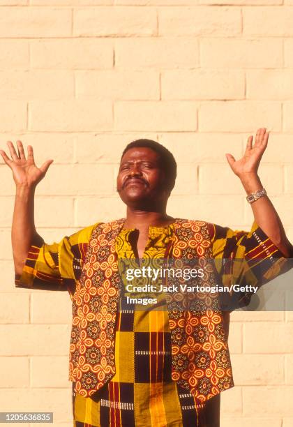 South African singer and band leader Joseph Shabalala poses for photographs at the Luther Burbank Center in Santa Rosa, California, September 30,...