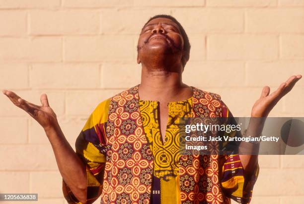 South African singer and band leader Joseph Shabalala poses for photographs at the Luther Burbank Center in Santa Rosa, California, September 30,...